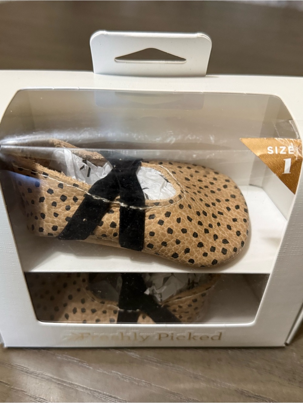 Freshly Picked Baby/Toddler Tan & Black Polka Dot Ballet Slippers